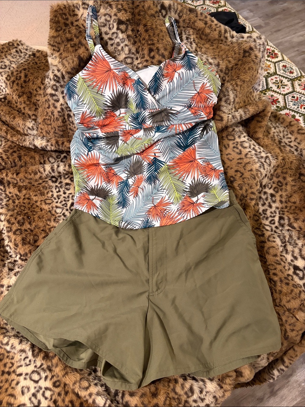 Tankini Top with Olive Swim Shorts
